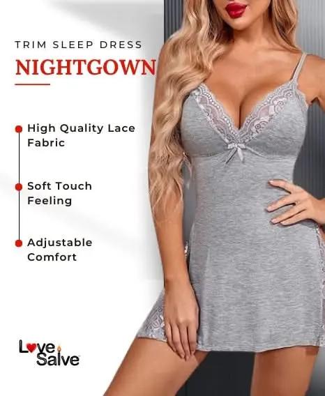 Love Salve Romantic Lace-Trimmed Nightdress with Bowknot Detail - Love Salve